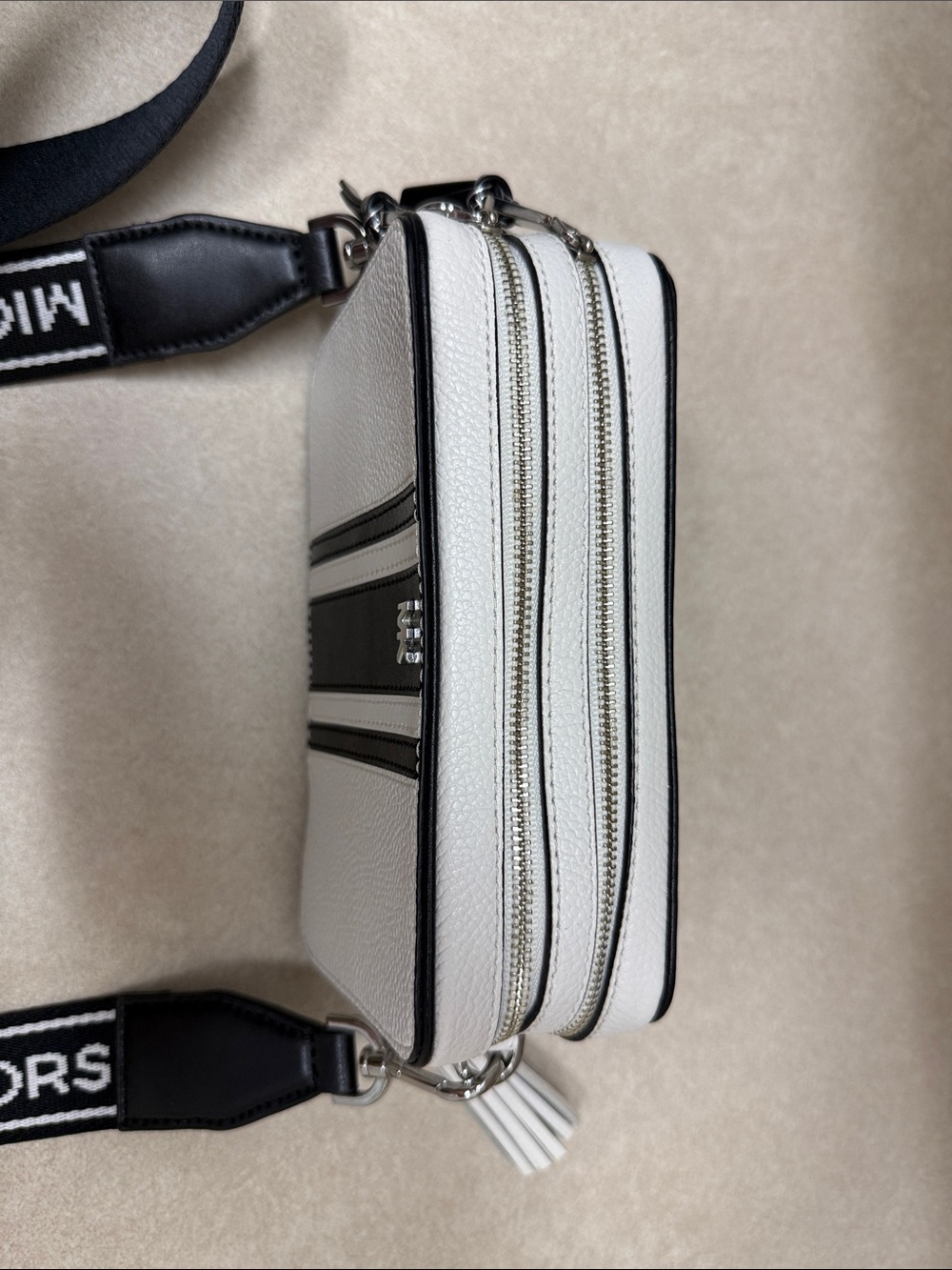 Michael Kors White and Black Stripe Leather Belt Bag - Picture 6 of 10